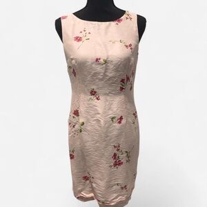 Vintage Talbots 100% Silk Pink Floral Sheath Dress Petite Size 8 Women Spring
